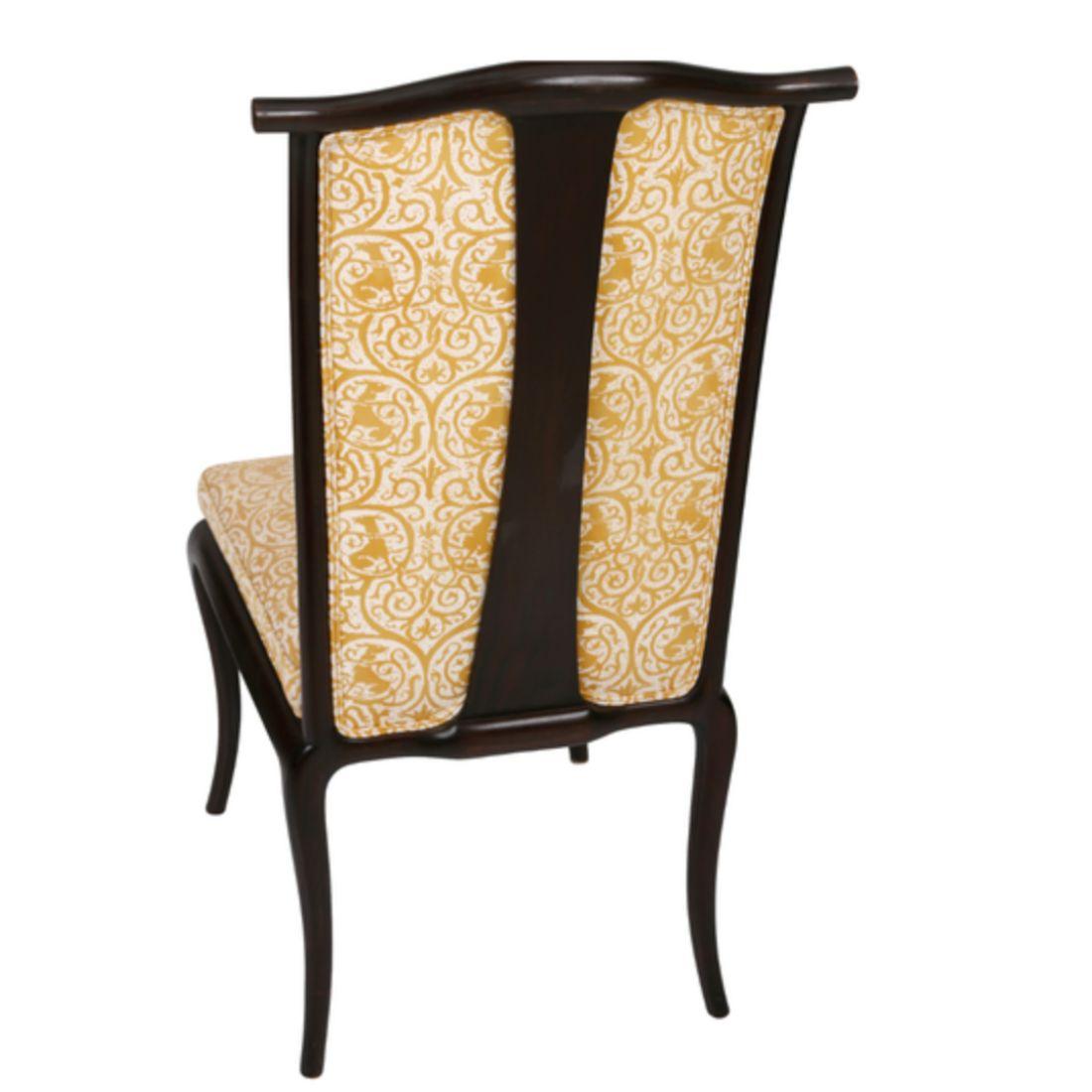 Autre Ensemble de 12 chaises de salle à manger vintage d'inspiration asiatique en tissu jaune Fortuny en vente