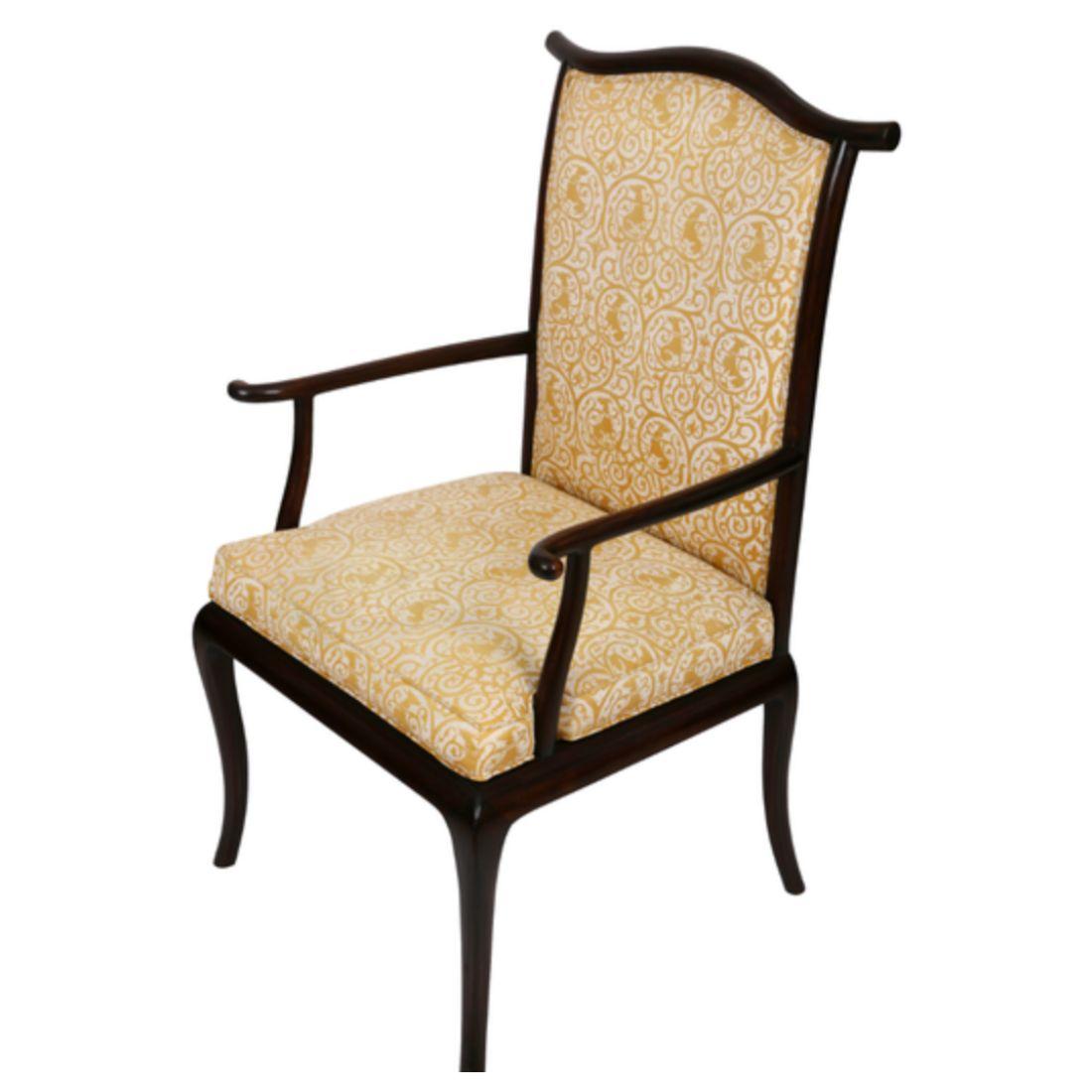 Inconnu Ensemble de 12 chaises de salle à manger vintage d'inspiration asiatique en tissu jaune Fortuny en vente