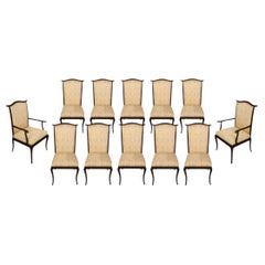 Set of 12 Asian Inspired Vintage Dining Room Chairs in Yellow Fortuny Fabric