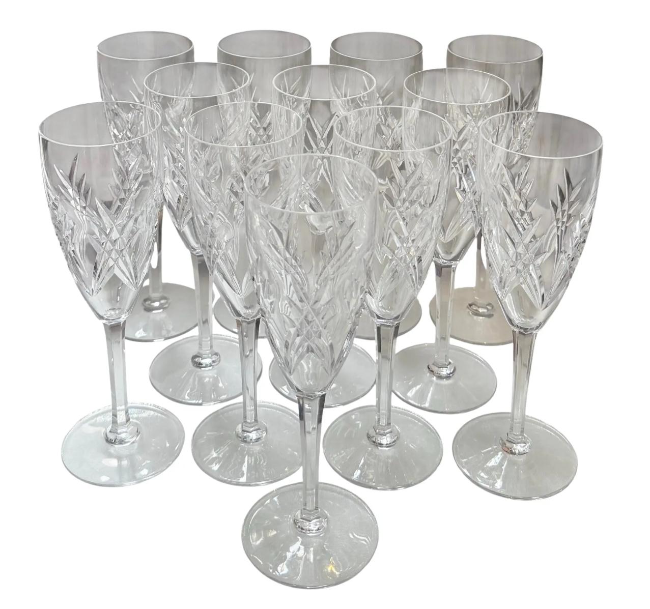 Set of 12 Baccarat Auvergne French Crystal Champagne Flutes.
