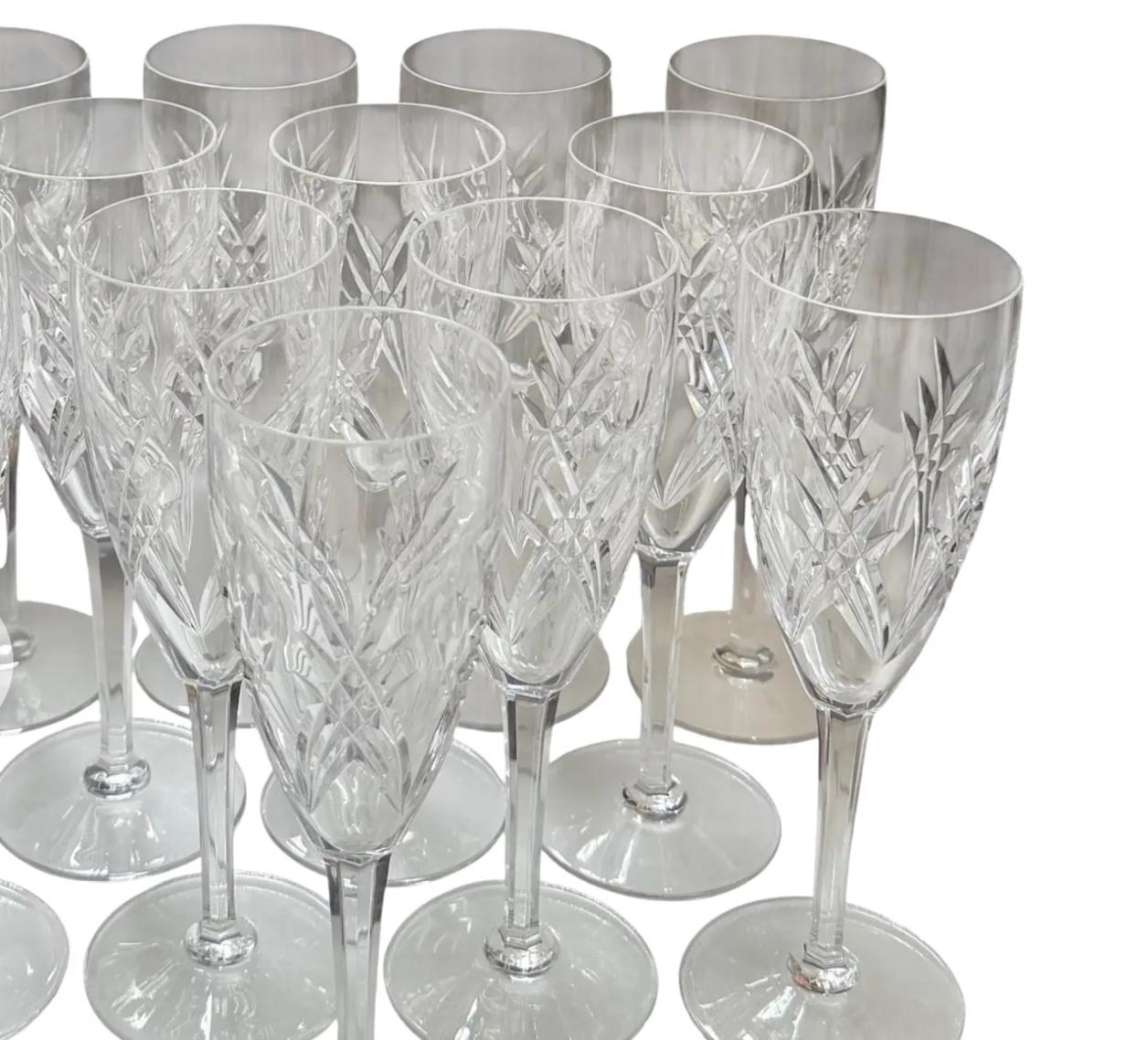 Late 20th Century Set of 12 Baccarat Auvergne French Crystal Champagne Flutes For Sale