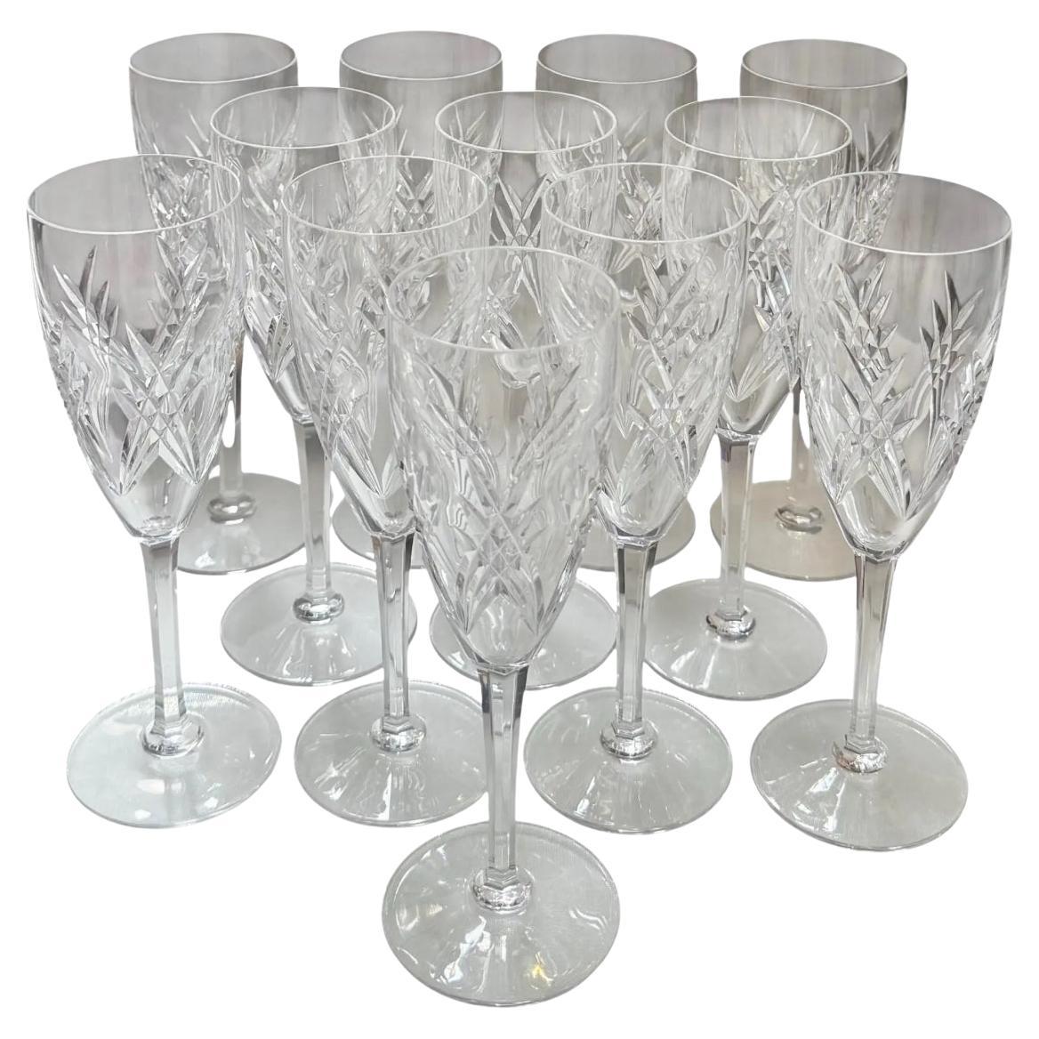 Set of 12 Baccarat Auvergne French Crystal Champagne Flutes For Sale