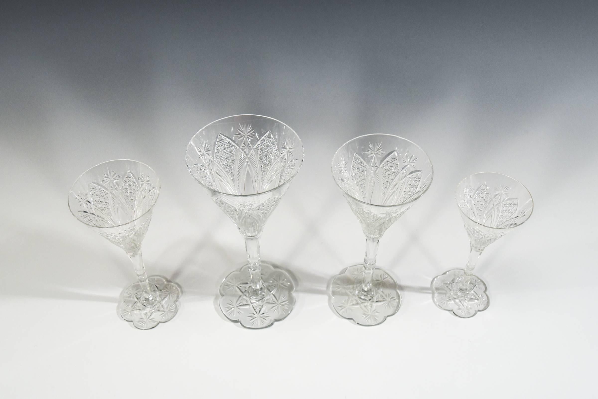 Set of 12 Baccarat Hand Blown Elbeuf Cut Crystal Martini Champagne Goblets For Sale 3