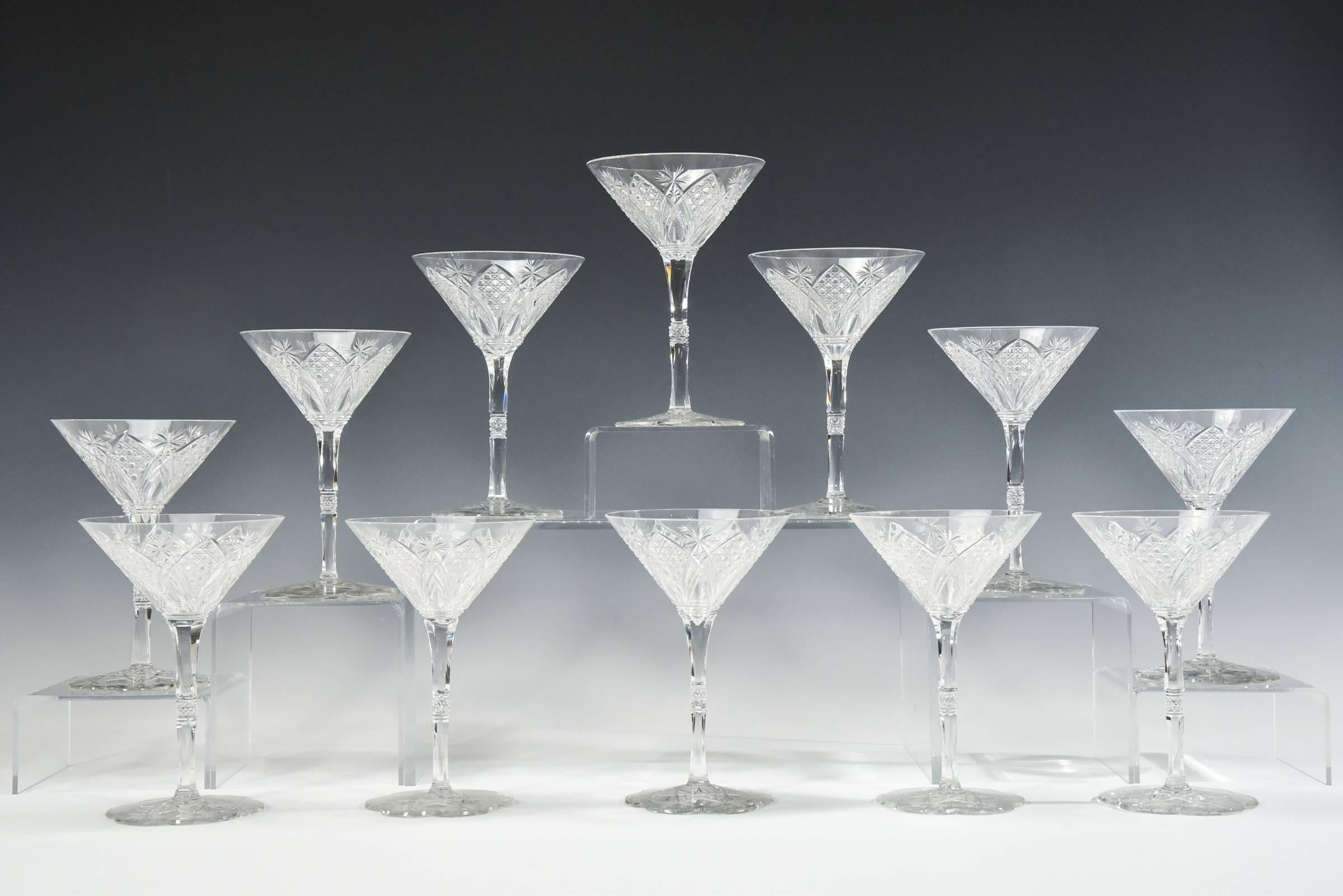 This amazing and rare Baccarat Elbeuf service was first introduced in 1908 and presented at the International Exhibition in Nancy, France in 1909. Specially ordered in 1920 by the Maharaja of Baroda, these are truly fit for a King!
This set of 12