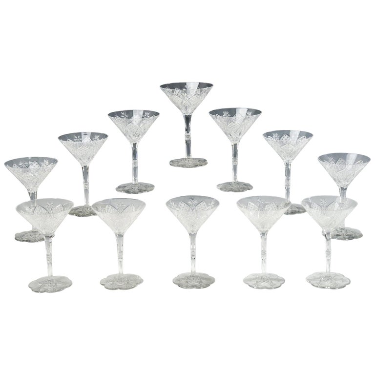 Set of 12 Baccarat Hand Blown Elbeuf Cut Crystal Martini Champagne Goblets  For Sale at 1stDibs