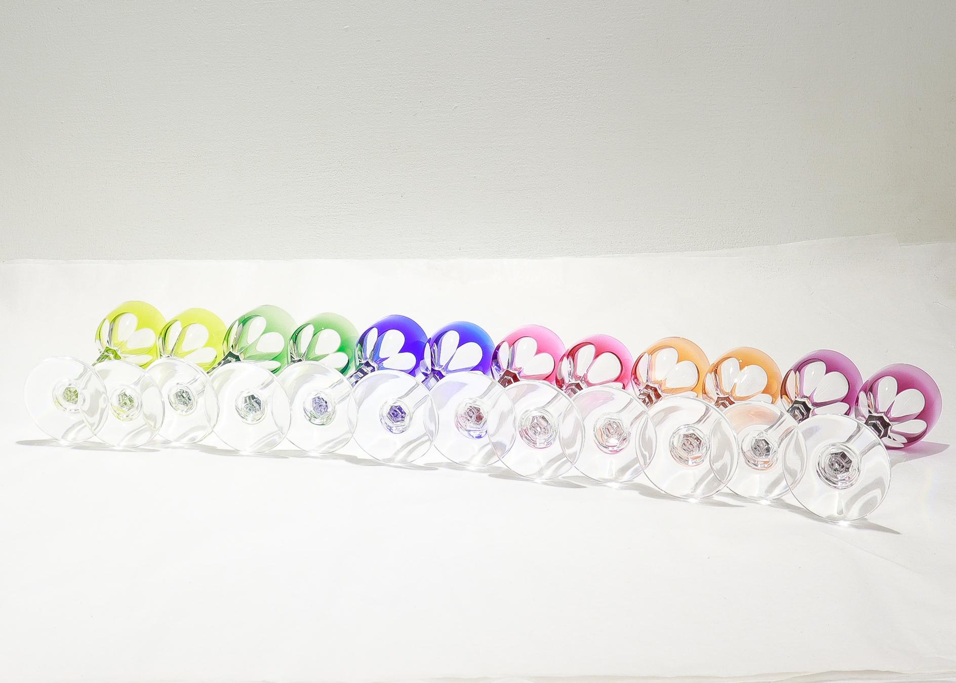 Set of 12 Baccarat Harcourt Multi-color Wine Cordial Glasses or Stems For Sale 1