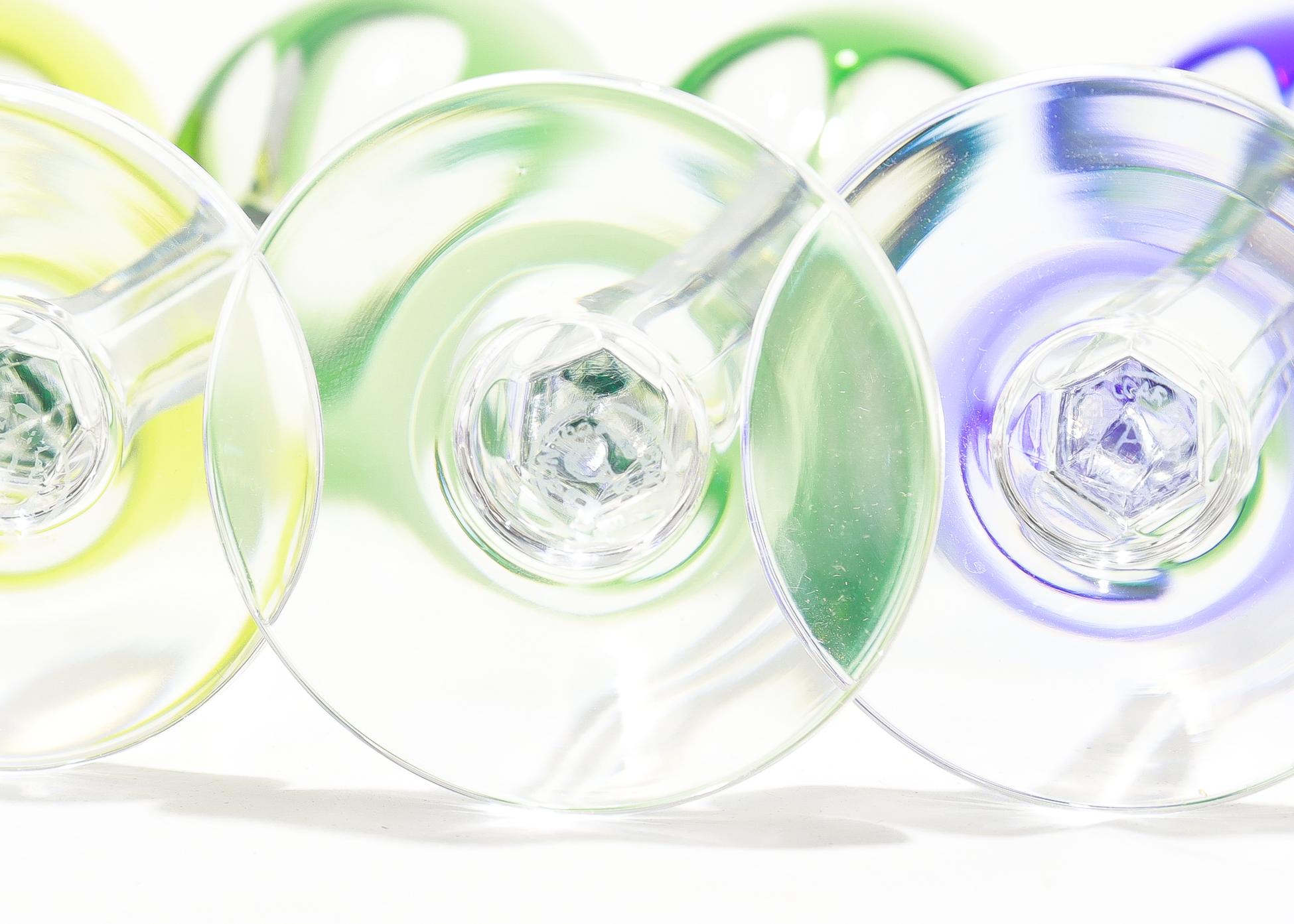 Set of 12 Baccarat Harcourt Multi-color Wine Cordial Glasses or Stems For Sale 3