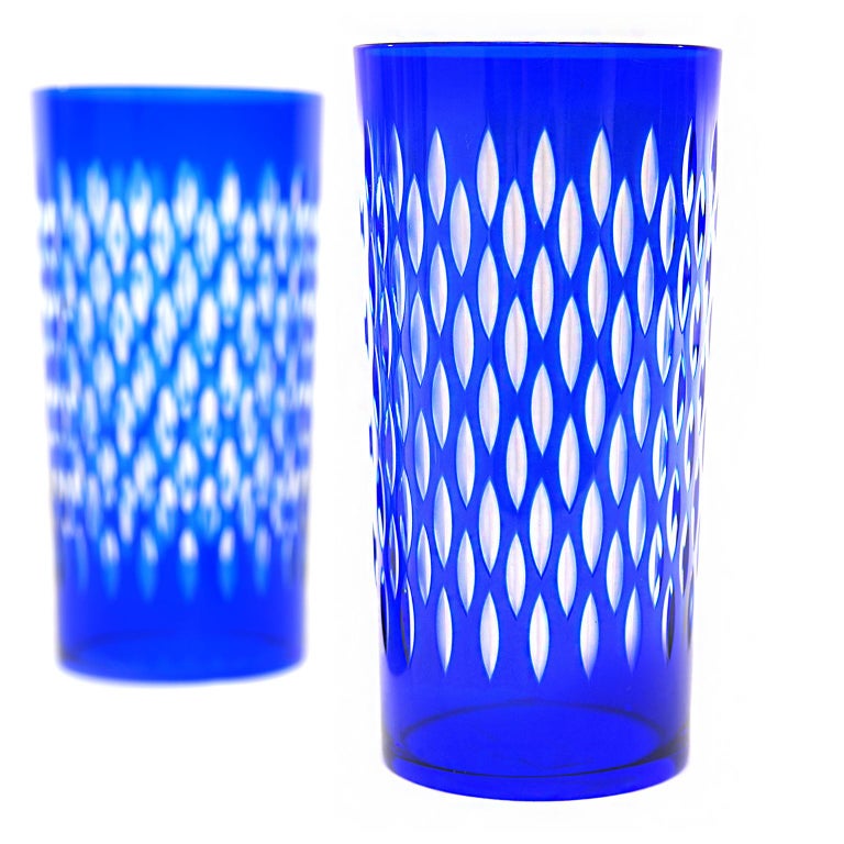 Set of 12 Baccarat Paris Pattern Cobalt Blue Tumblers In Excellent Condition For Sale In Litchfield, CT