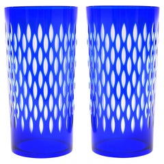 Set of 12 Baccarat Paris Pattern Cobalt Blue Tumblers