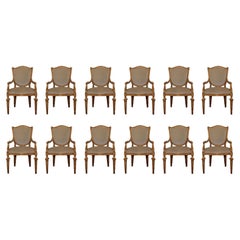 Set of 12 Baker Hollywood Regency Antique Gold Finish Armchairs Dining Chairs