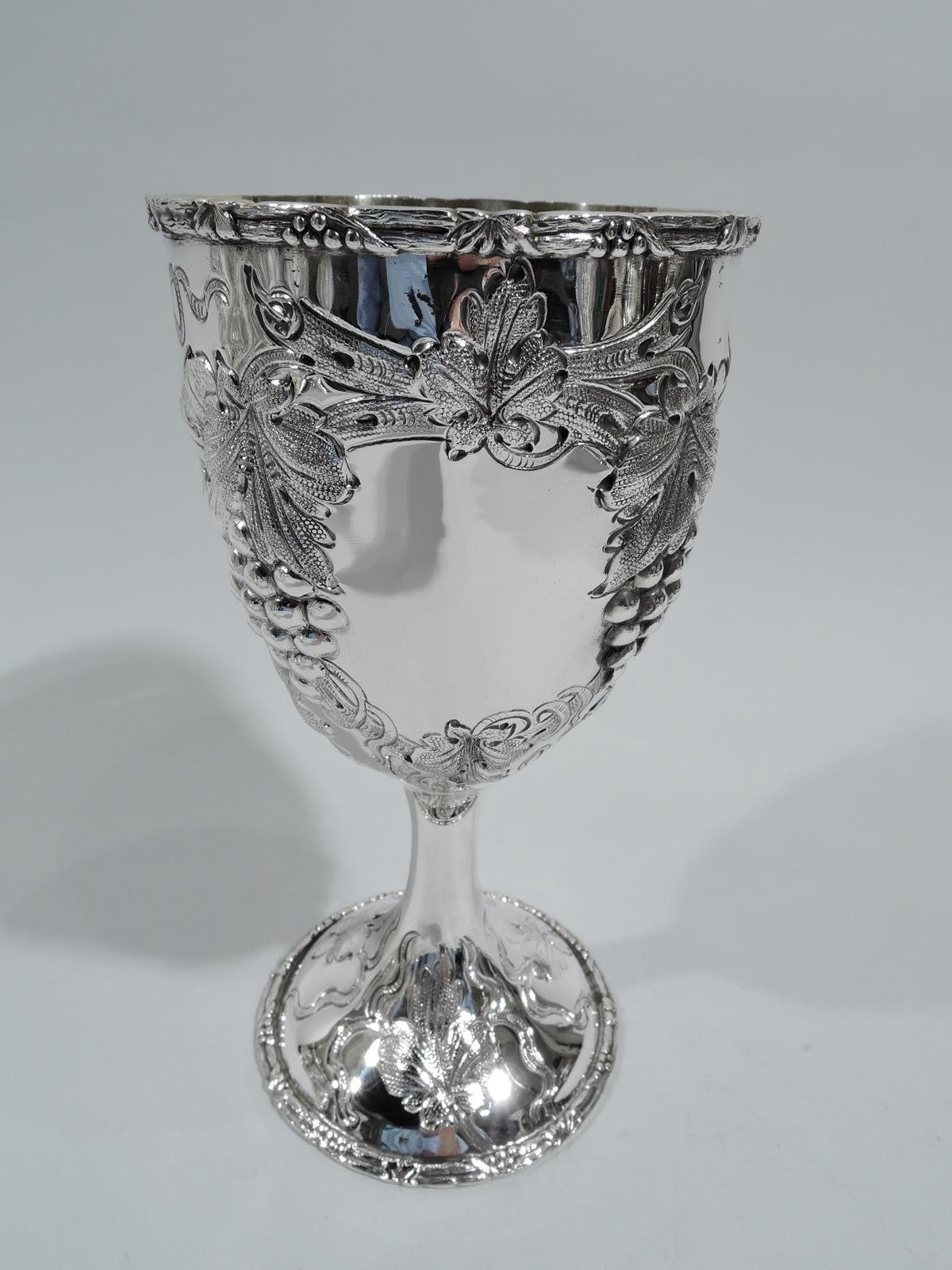 American Set of 12 Baltimore Sterling Silver Grapevine Wine Goblets