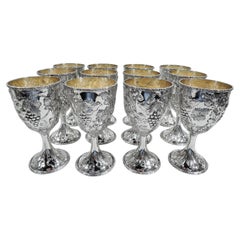 Set of 12 Baltimore Sterling Silver Grapevine Wine Goblets