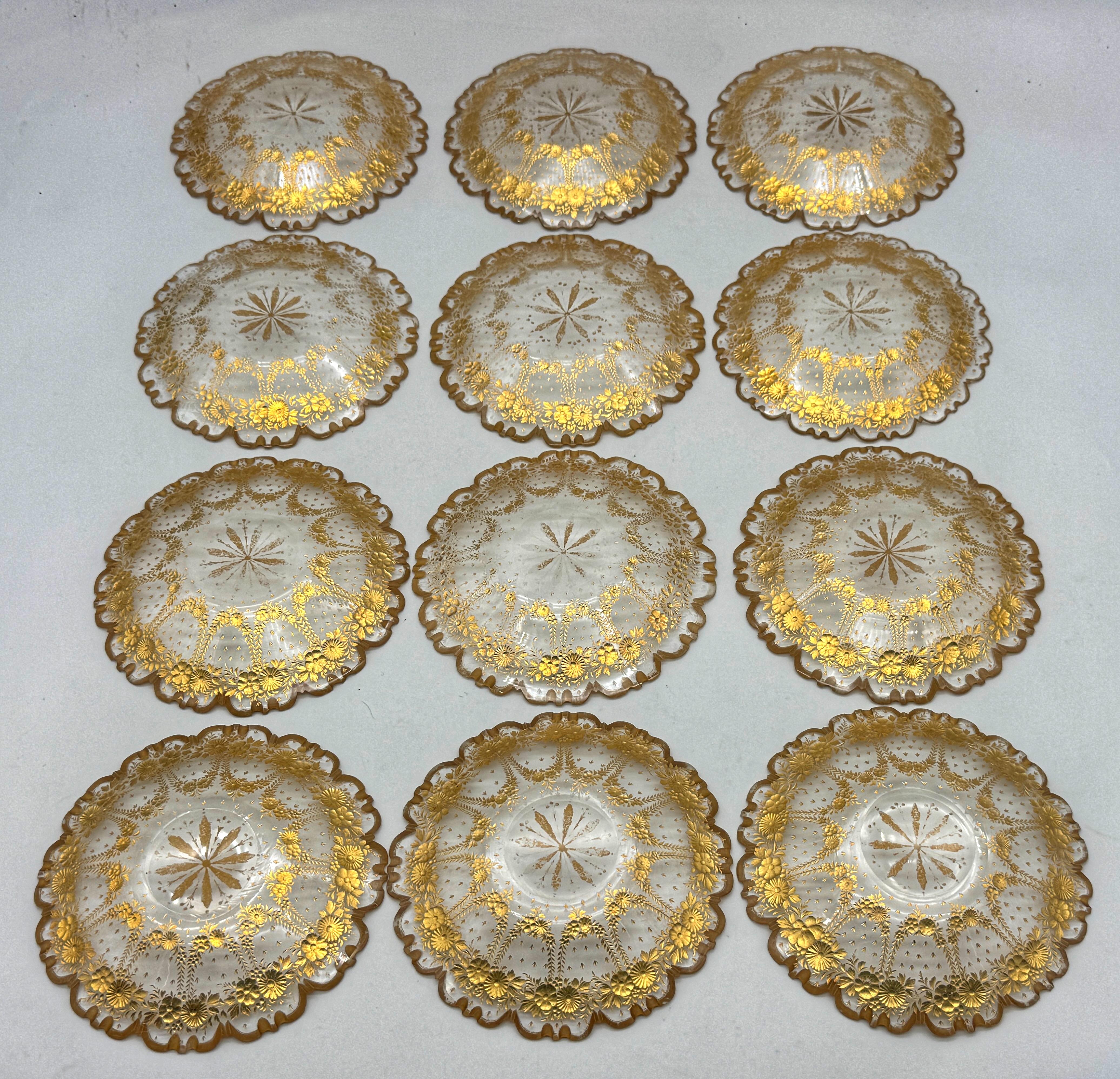 Set of 12 Belle Époque Cut Glass and Gilt Dessert Plates, circa 1890–1910 For Sale 6