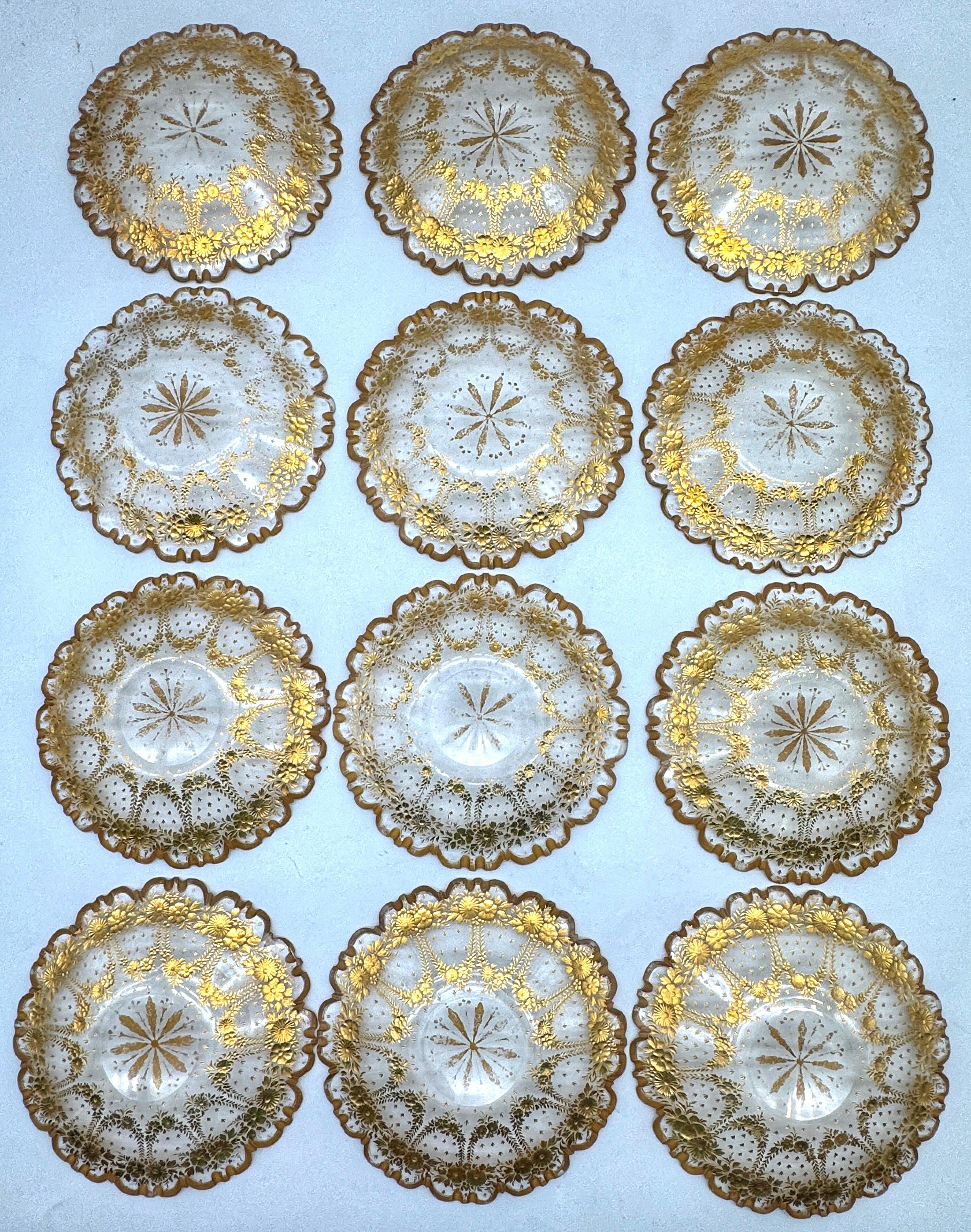 Set of 12 Belle Époque Cut Glass and Gilt Dessert Plates, circa 1890–1910 For Sale 7