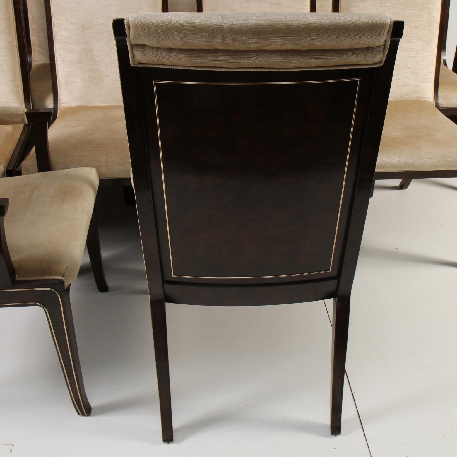 20th Century Set of 12 Bernhard Rohne for Mastercraft Amboyna Burl and Brass Dining Chairs