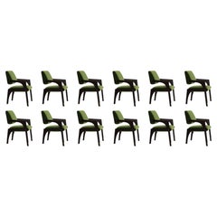 Set of 12 black lacquered green velvet beech Arches dining chair by InsidherLand