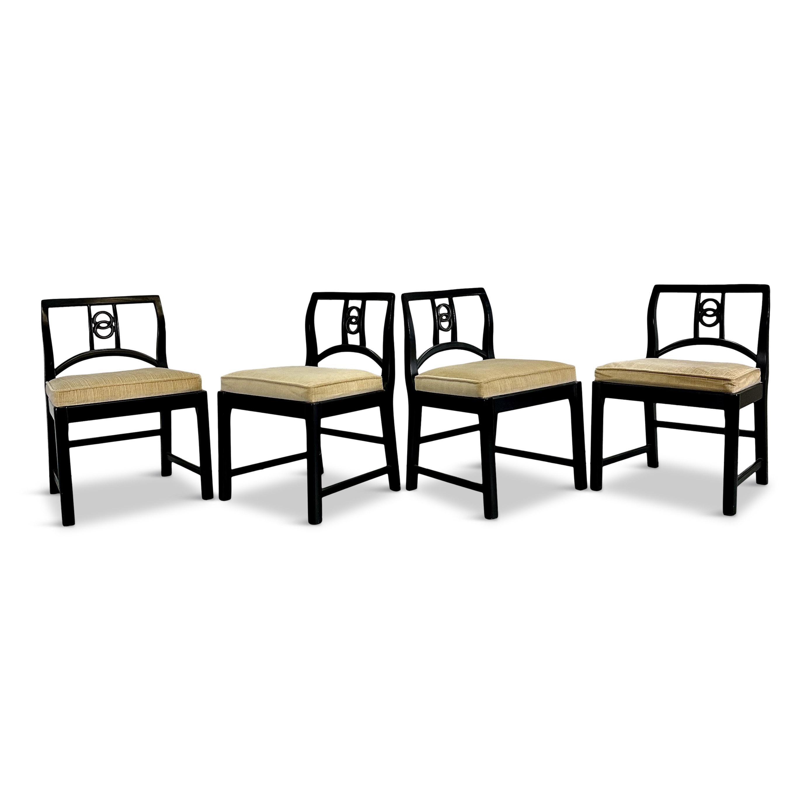 North American Set of 16 Black Lacquered Michael Taylor for Baker Dining Chairs Mid Century