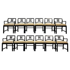 Set of 12 Black Lacquered Michael Taylor for Baker Dining Chairs Mid Century