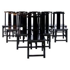 Set of 12 Black Lacquered Japanese-Style Dining Room Chairs, Italy, 20th Century
