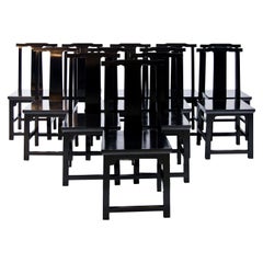 Vintage Set of 12 Black Lacquered Japanese-Style Dining Room Chairs, Italy, 20th Century