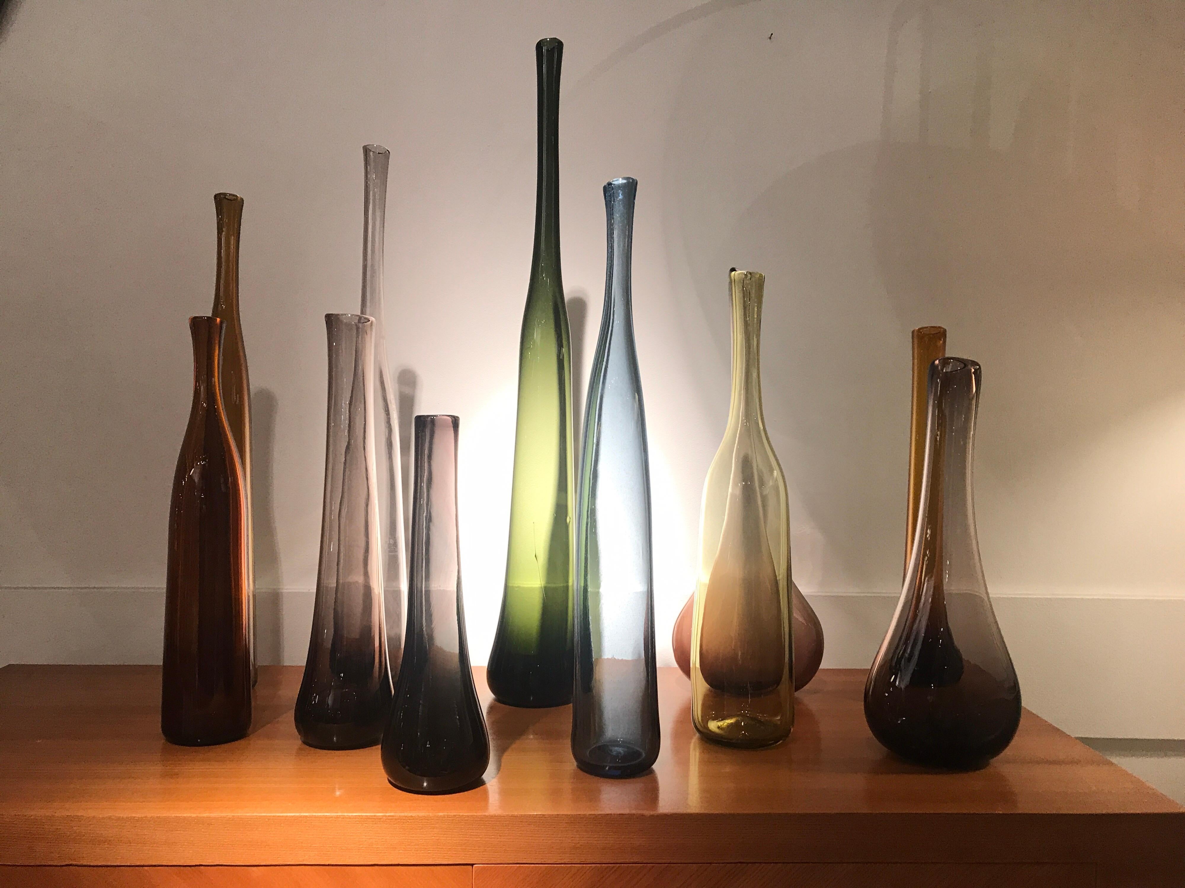 Mid-Century Modern Set of 12 Blown Bottles by Claude Morin
