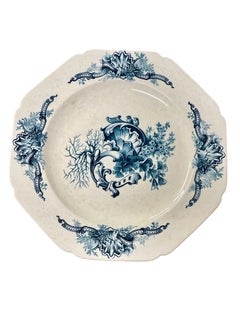 Set von 12 Esstellern aus blauem und weißem Eisenstein von Hautin Boulenger & Cie