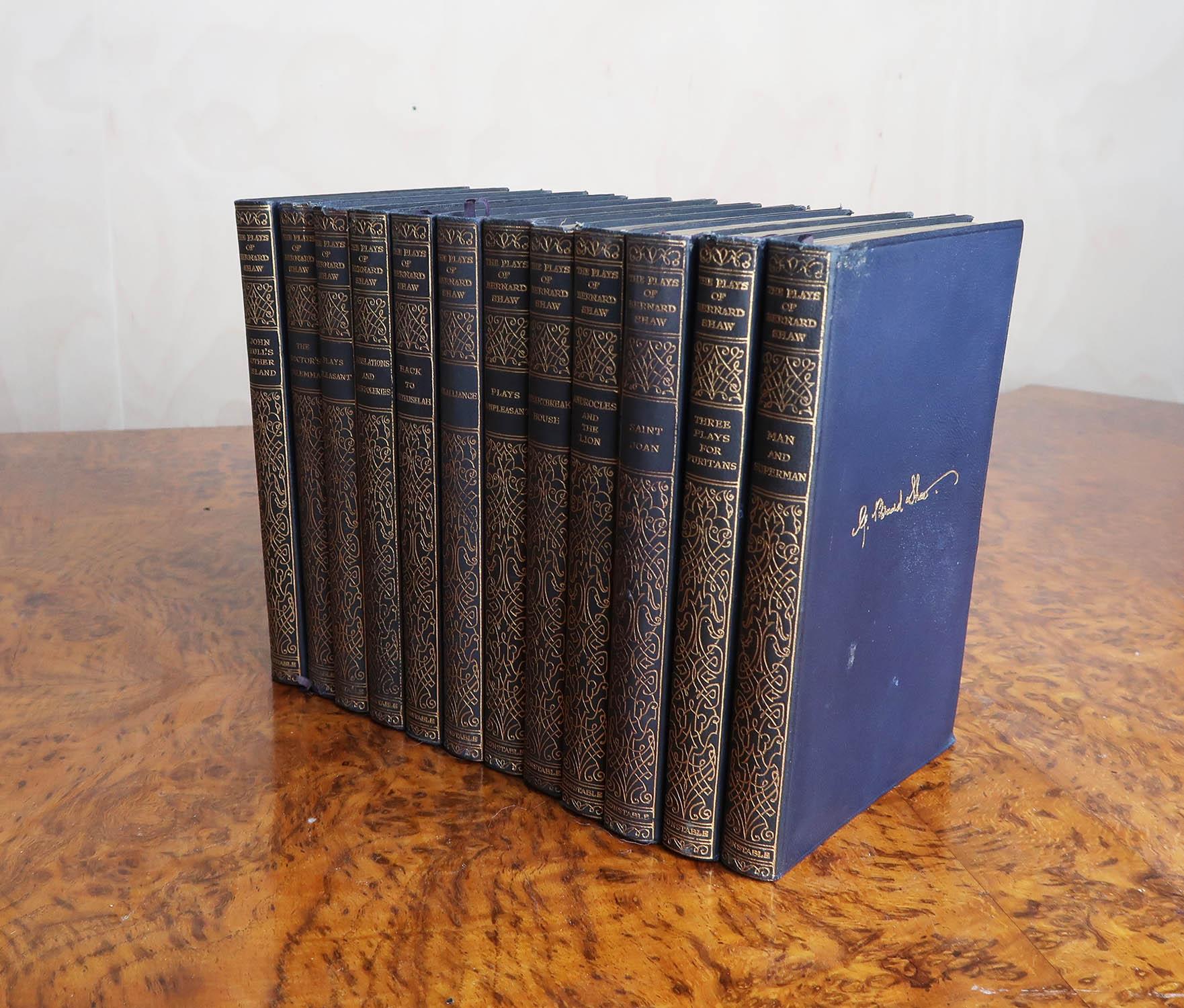 English Set of 12 Blue Leather Bound Books. The Works of George Bernard Shaw. 1926