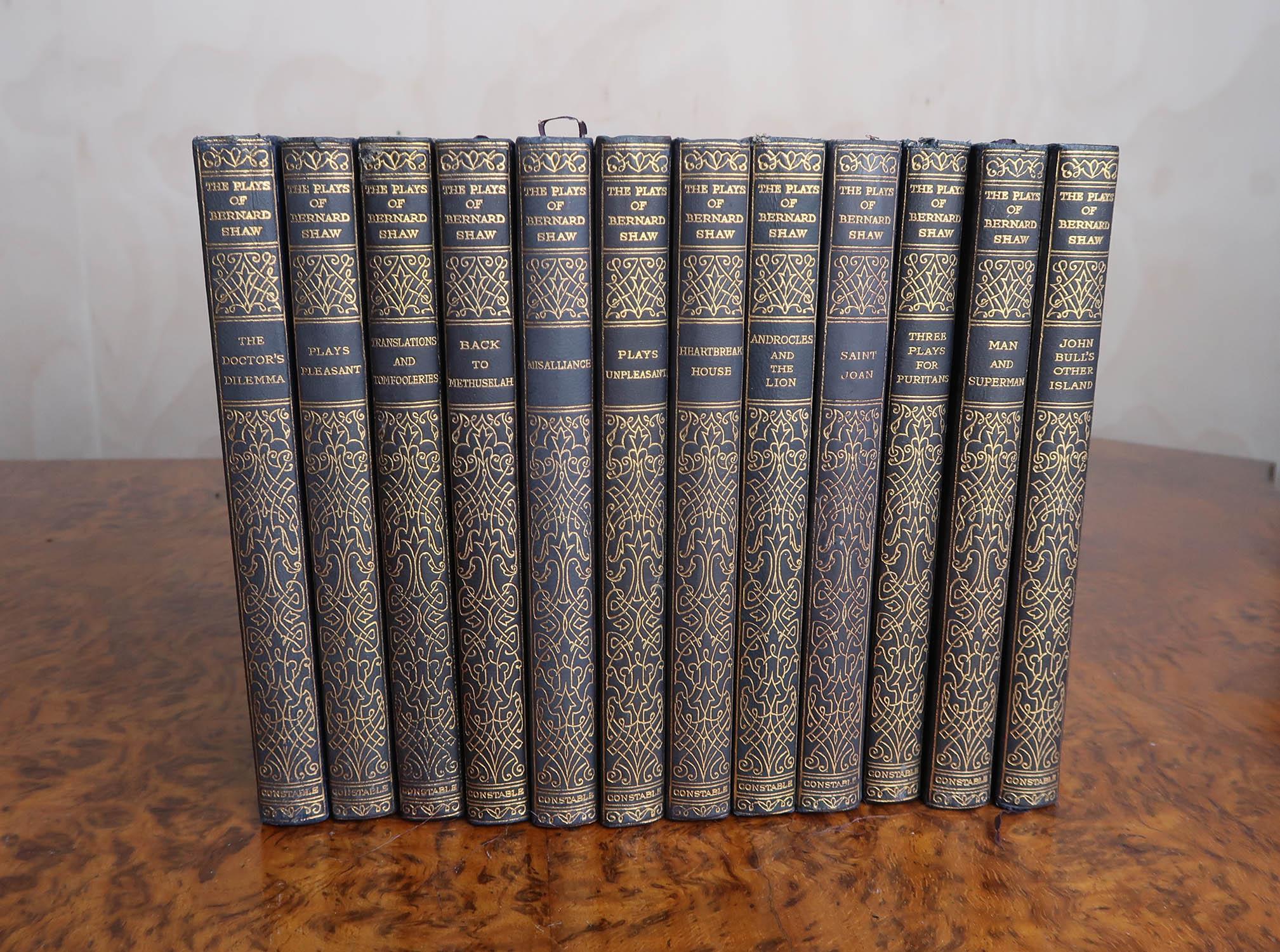 Early 20th Century Set of 12 Blue Leather Bound Books. The Works of George Bernard Shaw. 1926
