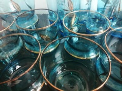 Ice Bucket  of 12 Crystal Glasses and Gold  1930s