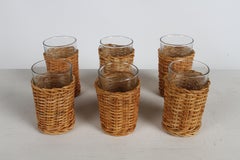 Set of 12 BOHO Rattan, Wicker or Caned Wrapped Cocktail Drink Glasses - Barware