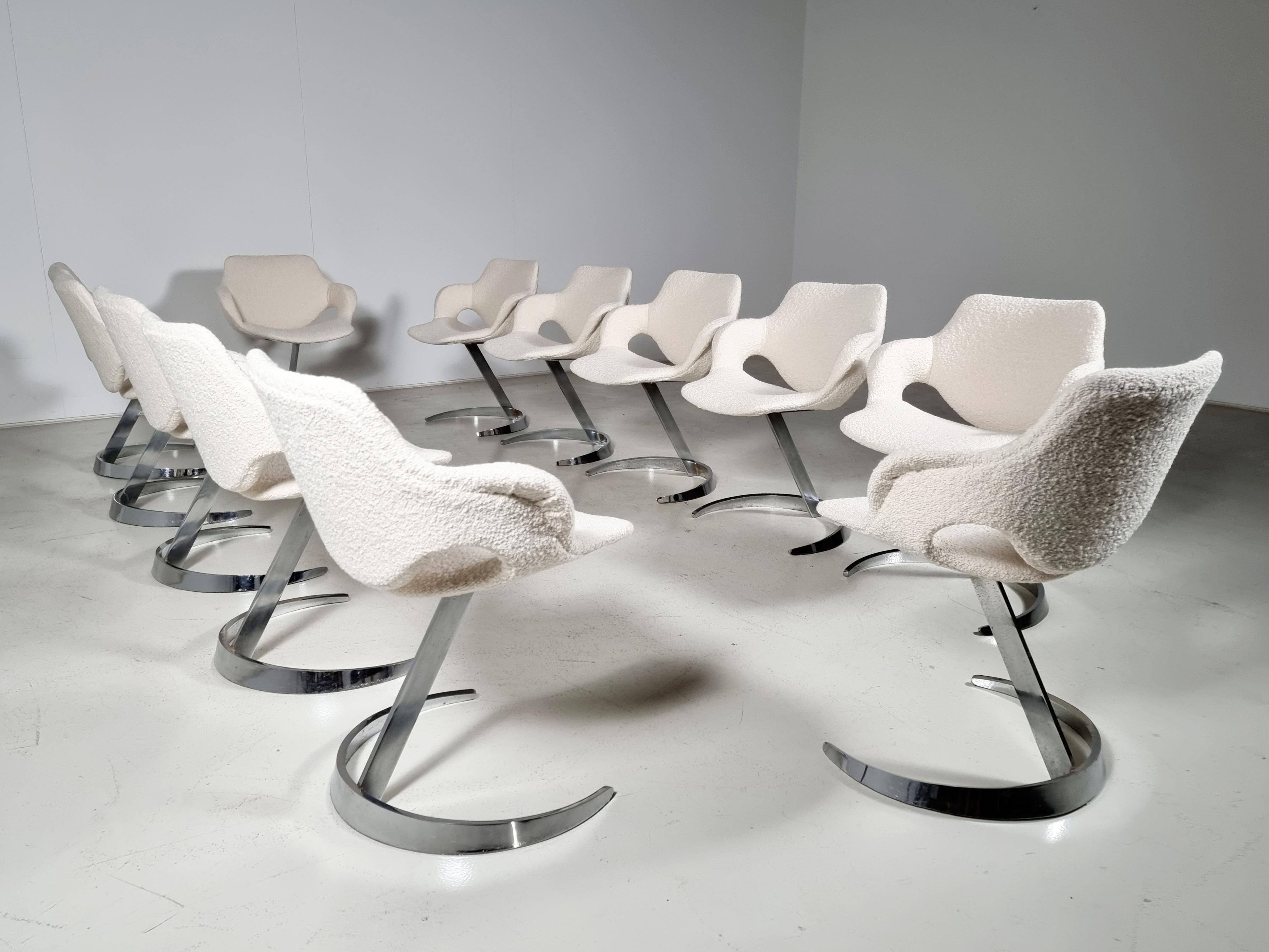 Space Age Set of 12 Boris Tabacoff Scimitar Chairs for 'Mobilier Modulaire Moderne' 'MMM'
