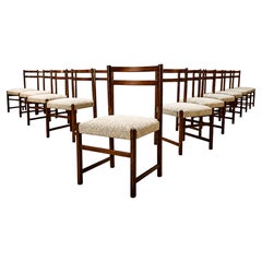 Set of 12 Brazilian Modern Rosewood Dining Chairs & Woven Fabric, Celina, 1960s