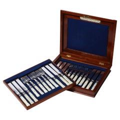 Set of 12 British Victorian Mother-of-Pearl and Silver Plate Fruit Set