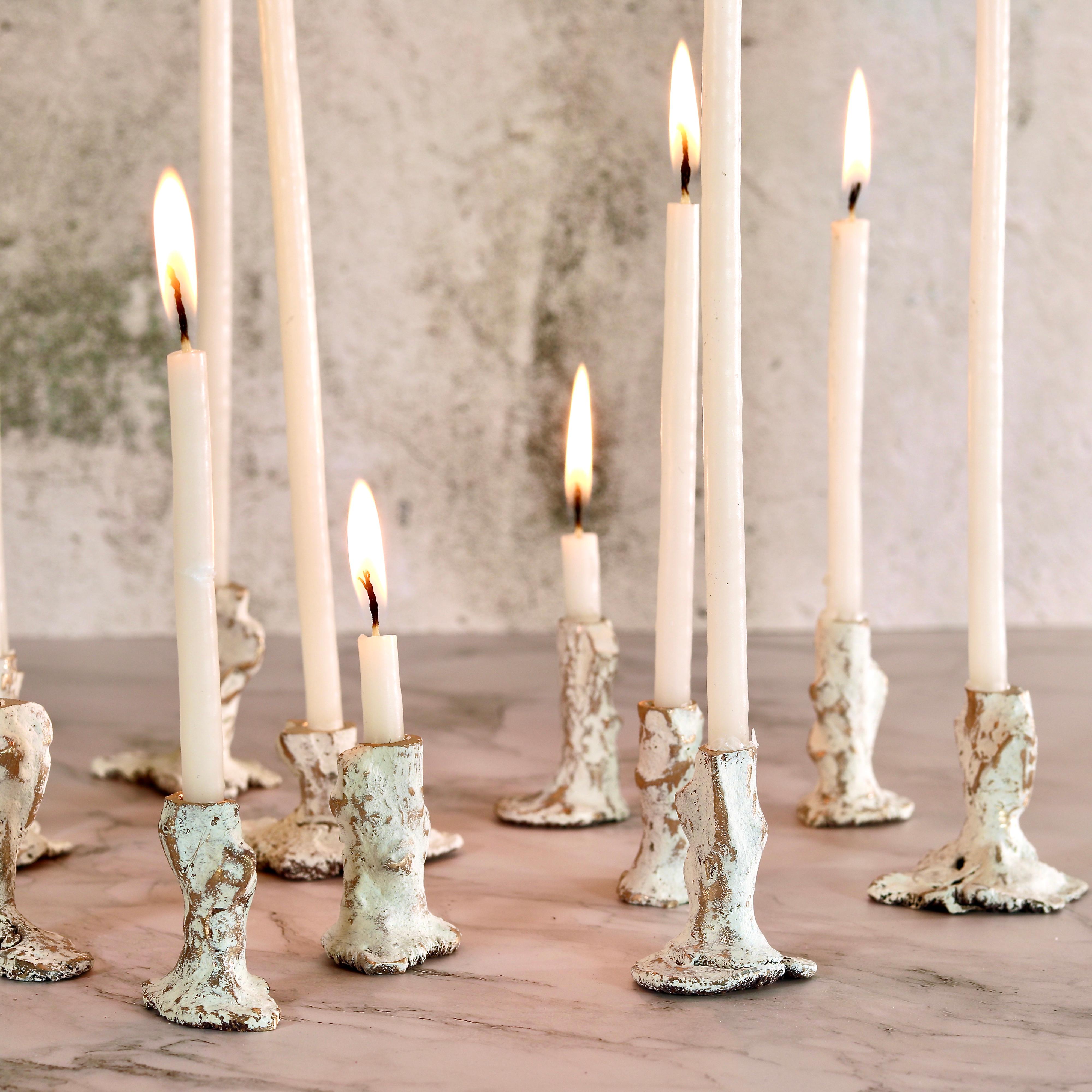 Italian Set of 12 Bronze Candleholders by Samuel Costantini For Sale