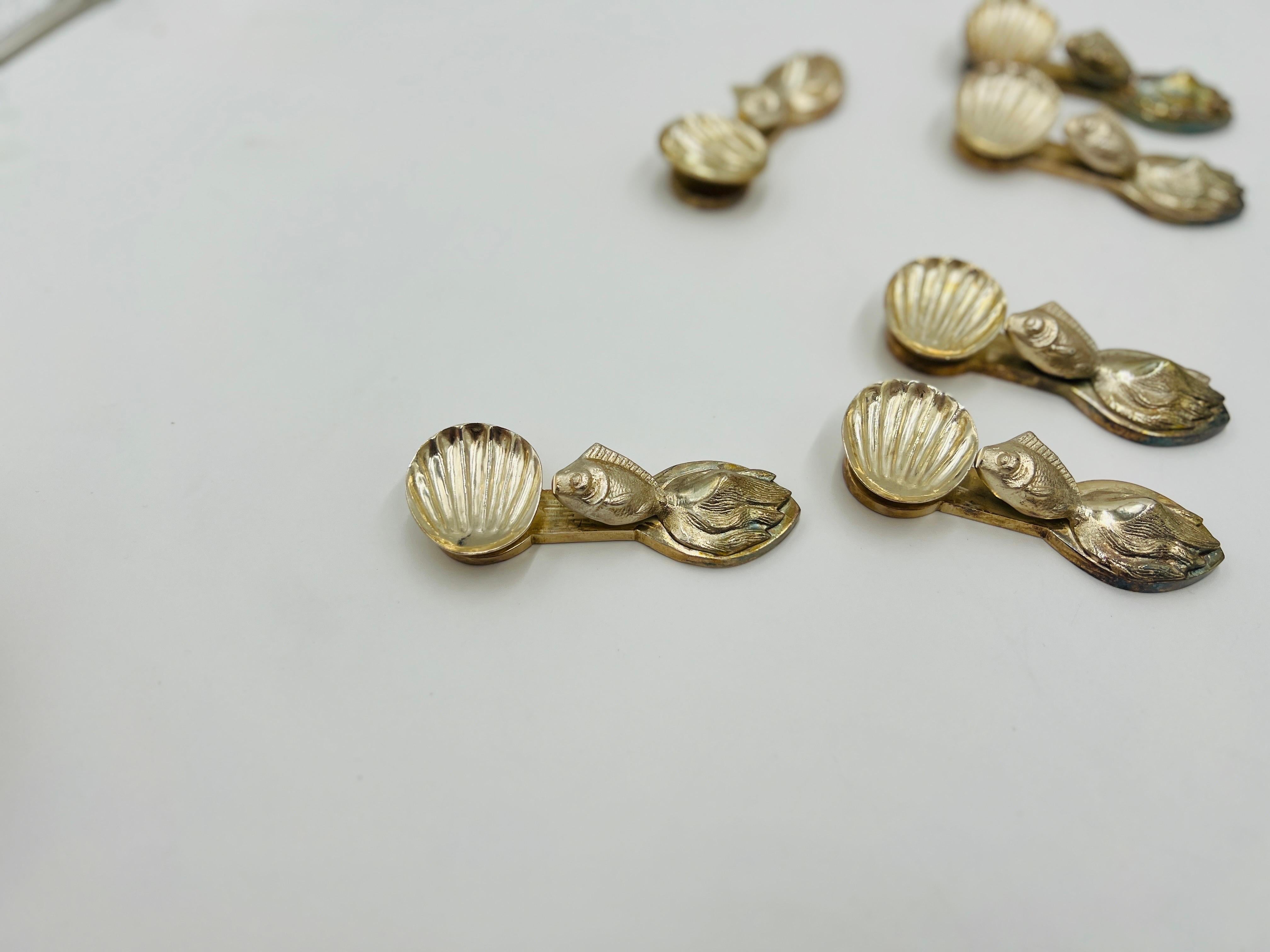 Silver Plate Set of 12, Buccellati Style Italian Silvered Fish / Shell Form Individual Salts For Sale
