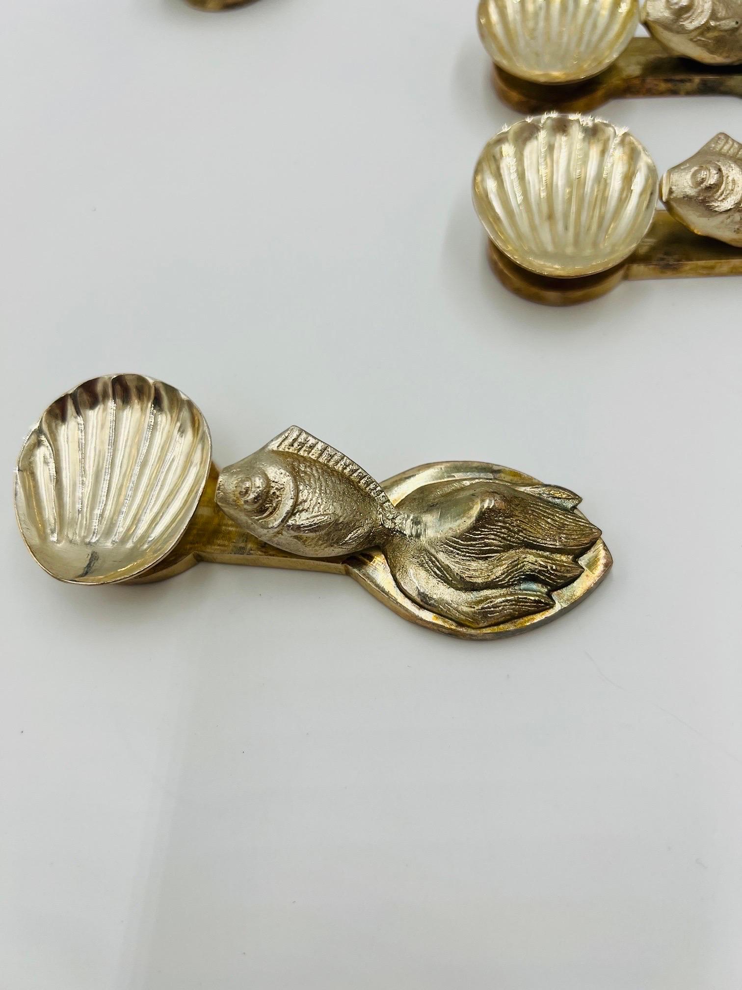 Set of 12, Buccellati Style Italian Silvered Fish / Shell Form Individual Salts For Sale 3