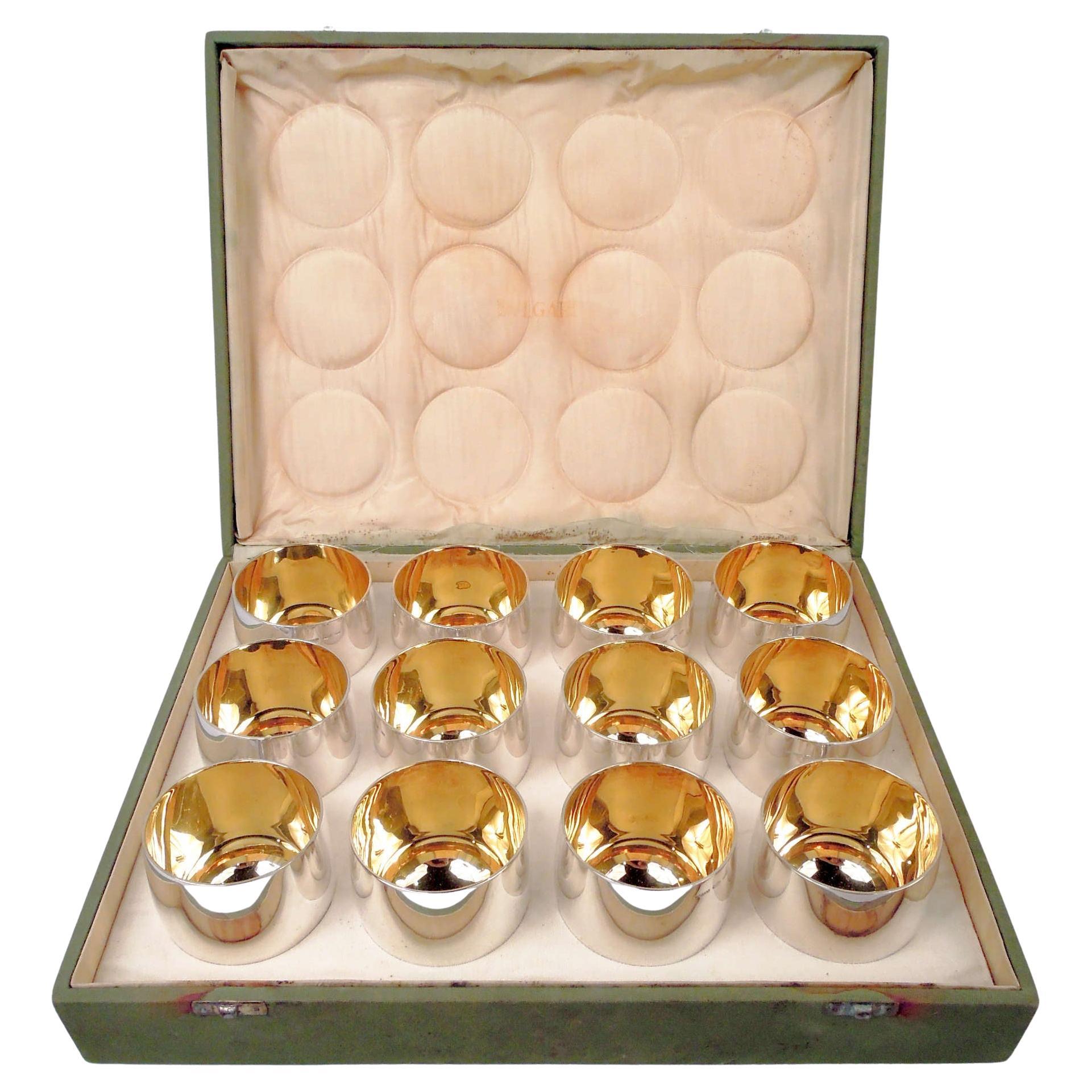 Set of 12 Bulgari Sterling Silver Jefferson Cups in Case