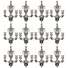 Set Of 12 C. 1920's English Silver Plated Bronze Sconces