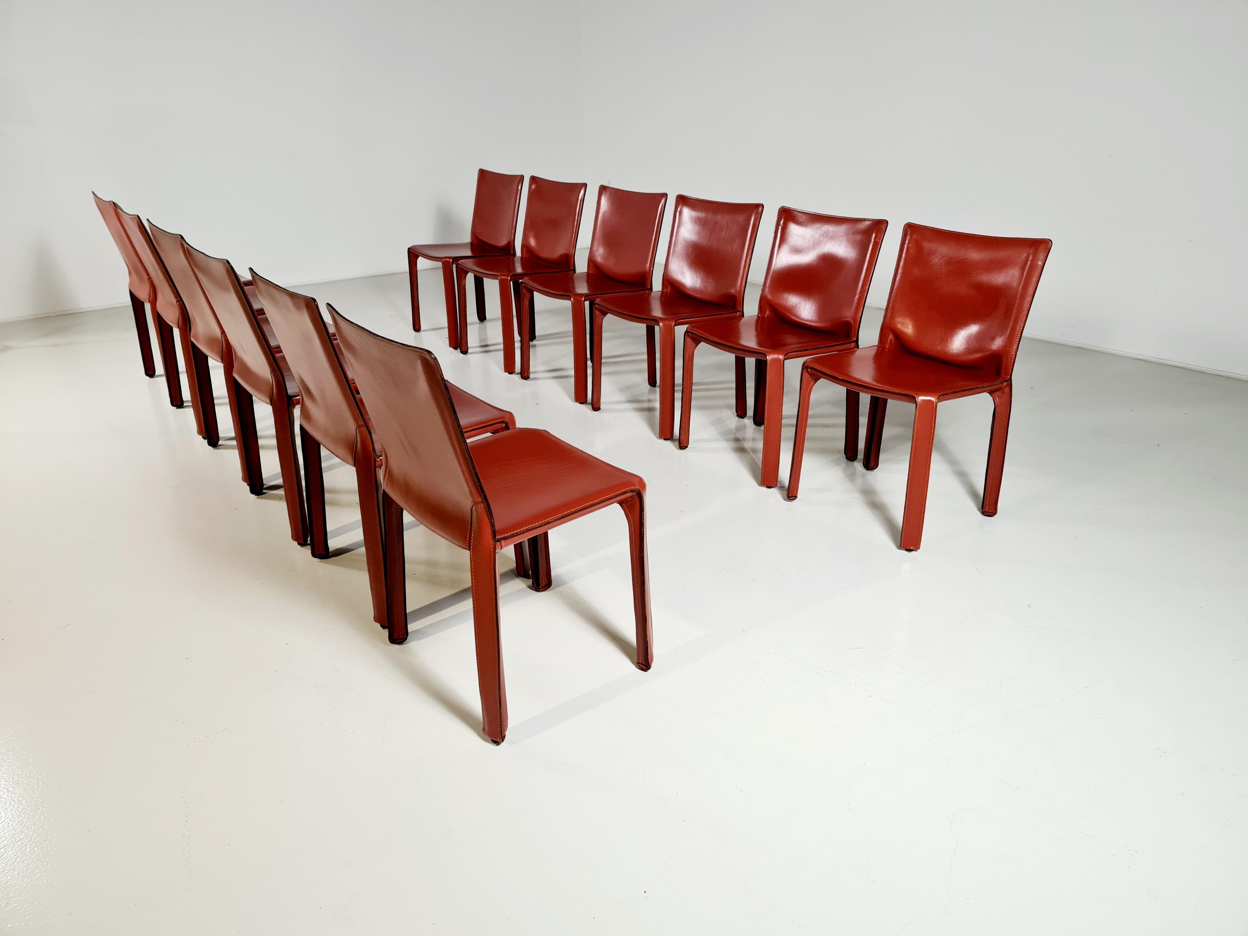 Mid-Century Modern Set of 12 CAB 412 Chairs by Mario Bellini for Cassina, 1980