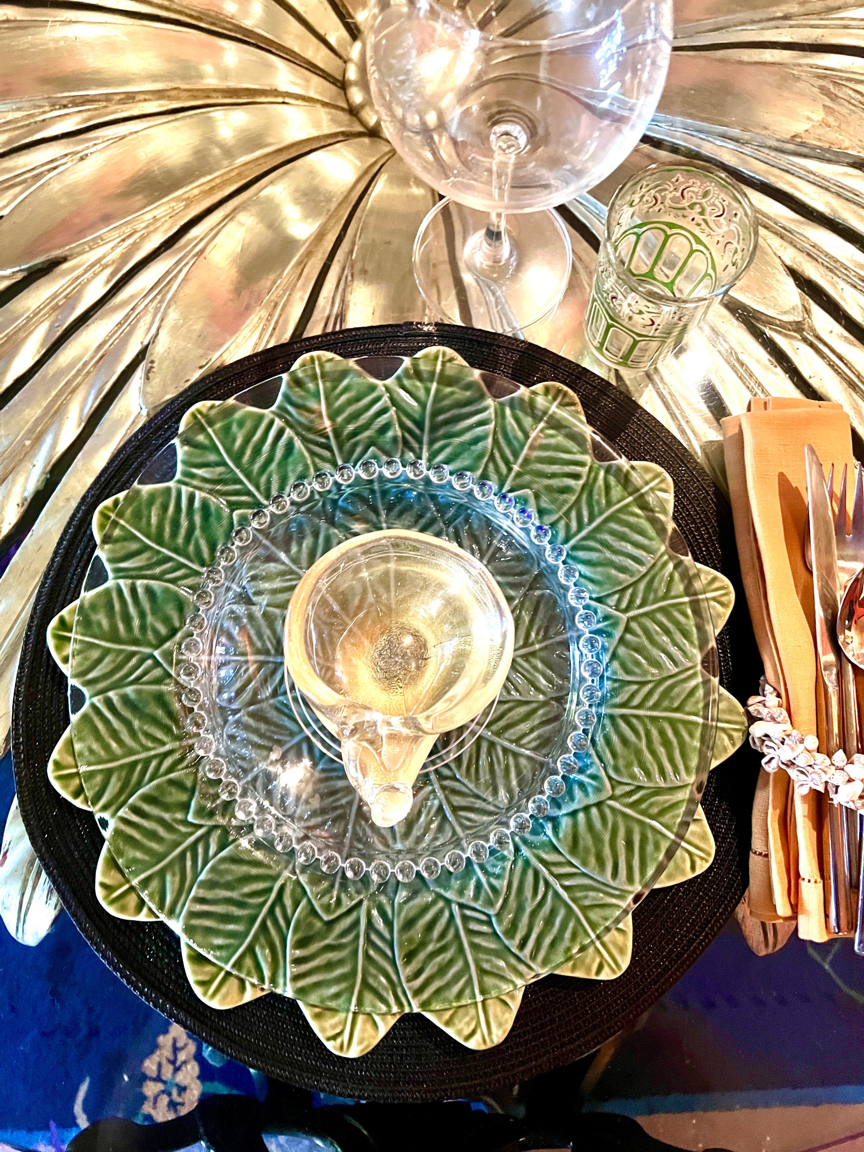 20th Century Set of 12 Cabbage Green Bordallo Portugal 13 inch Chargers For Sale