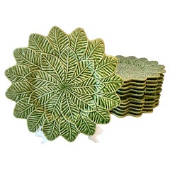 Set of 12 Cabbage Green Bordallo Portugal 13 inch Chargers