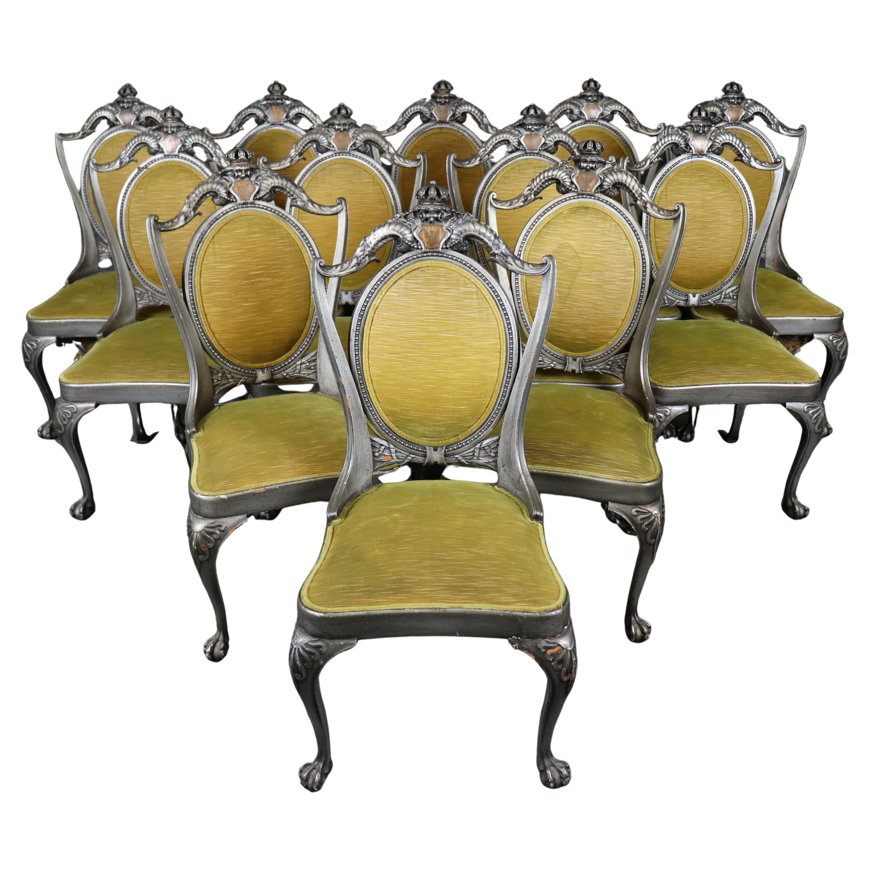 Set of 12 Caned Ball and Claw English Armoreal Dining Chairs For Sale