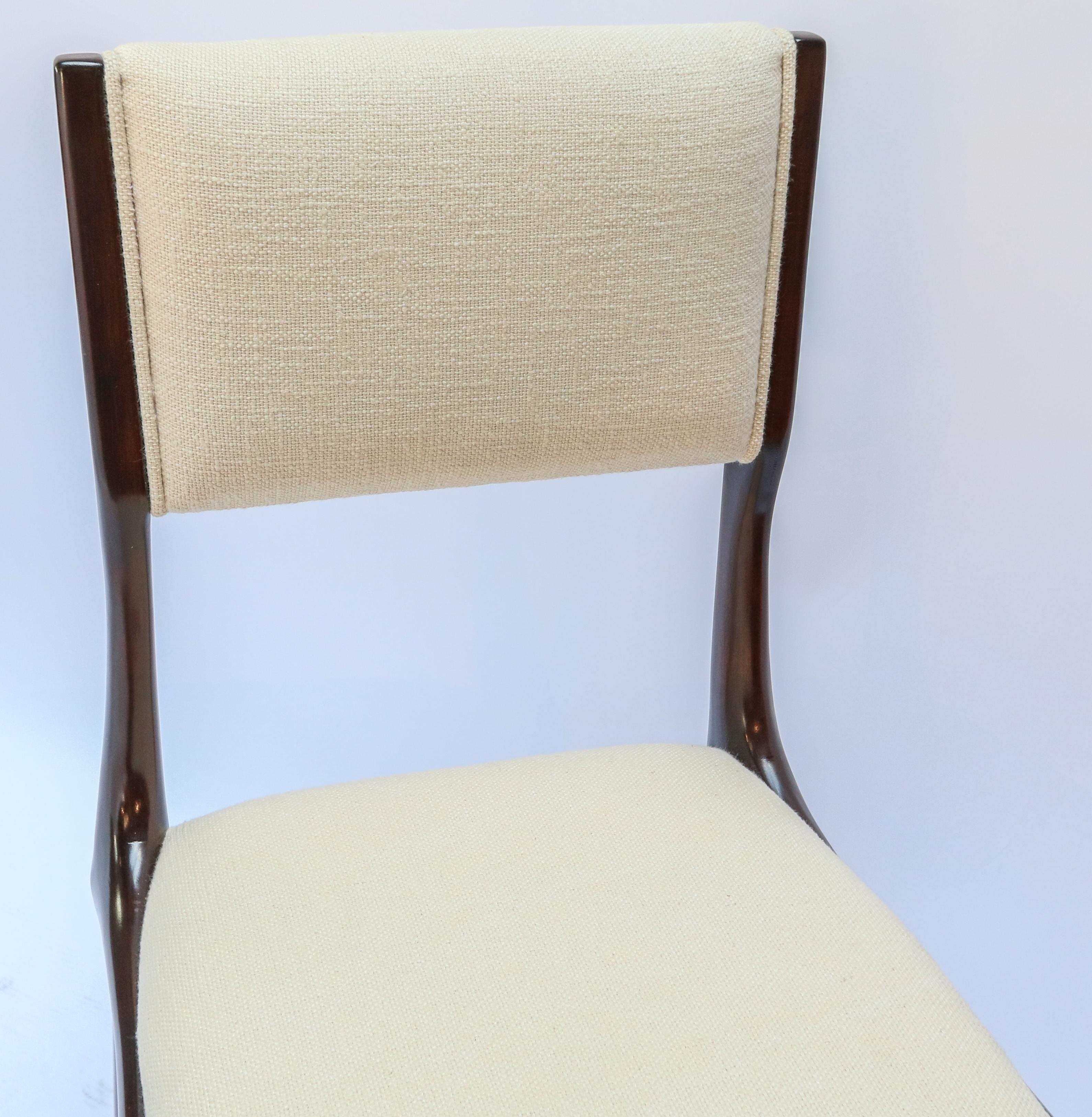 Set of 12 Carlo de Carli Brown Wood Dining Chairs in Ivory Linen, 1950s 4