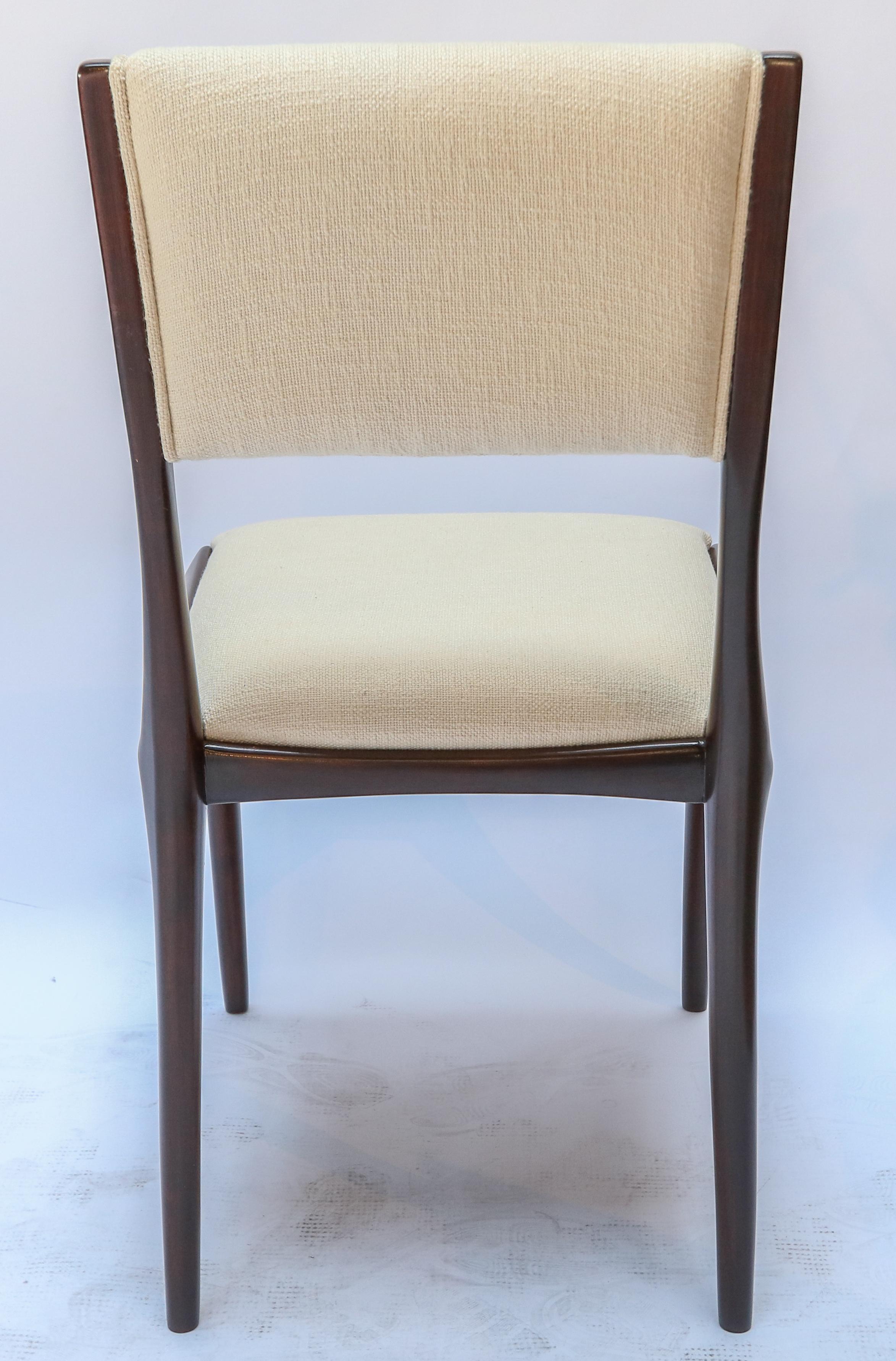 Mid-20th Century Set of 12 Carlo de Carli Brown Wood Dining Chairs in Ivory Linen, 1950s