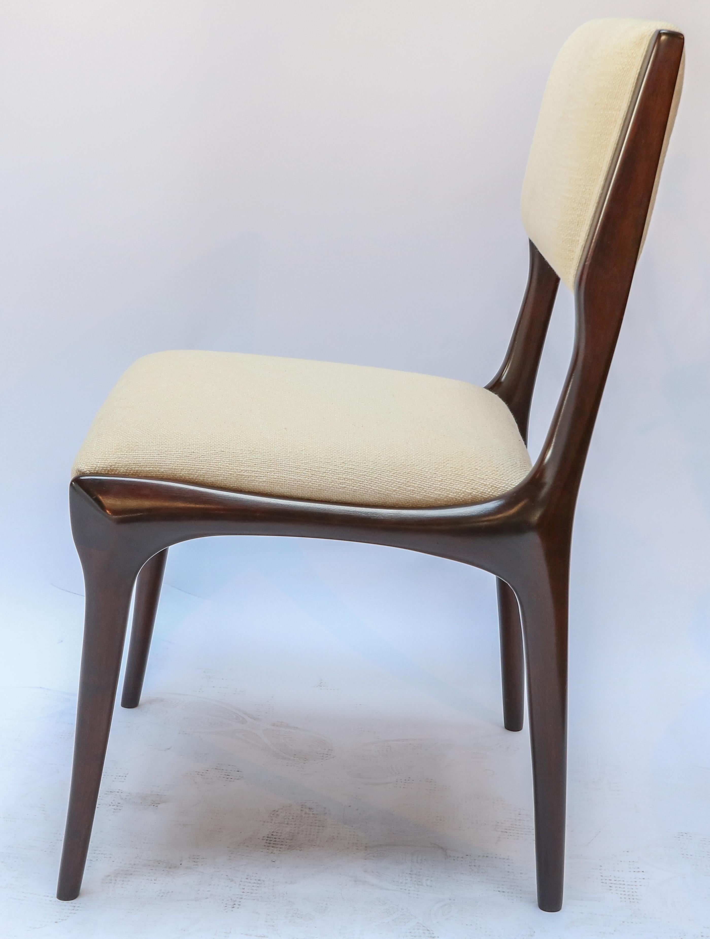Set of 12 Carlo de Carli Brown Wood Dining Chairs in Ivory Linen, 1950s 1