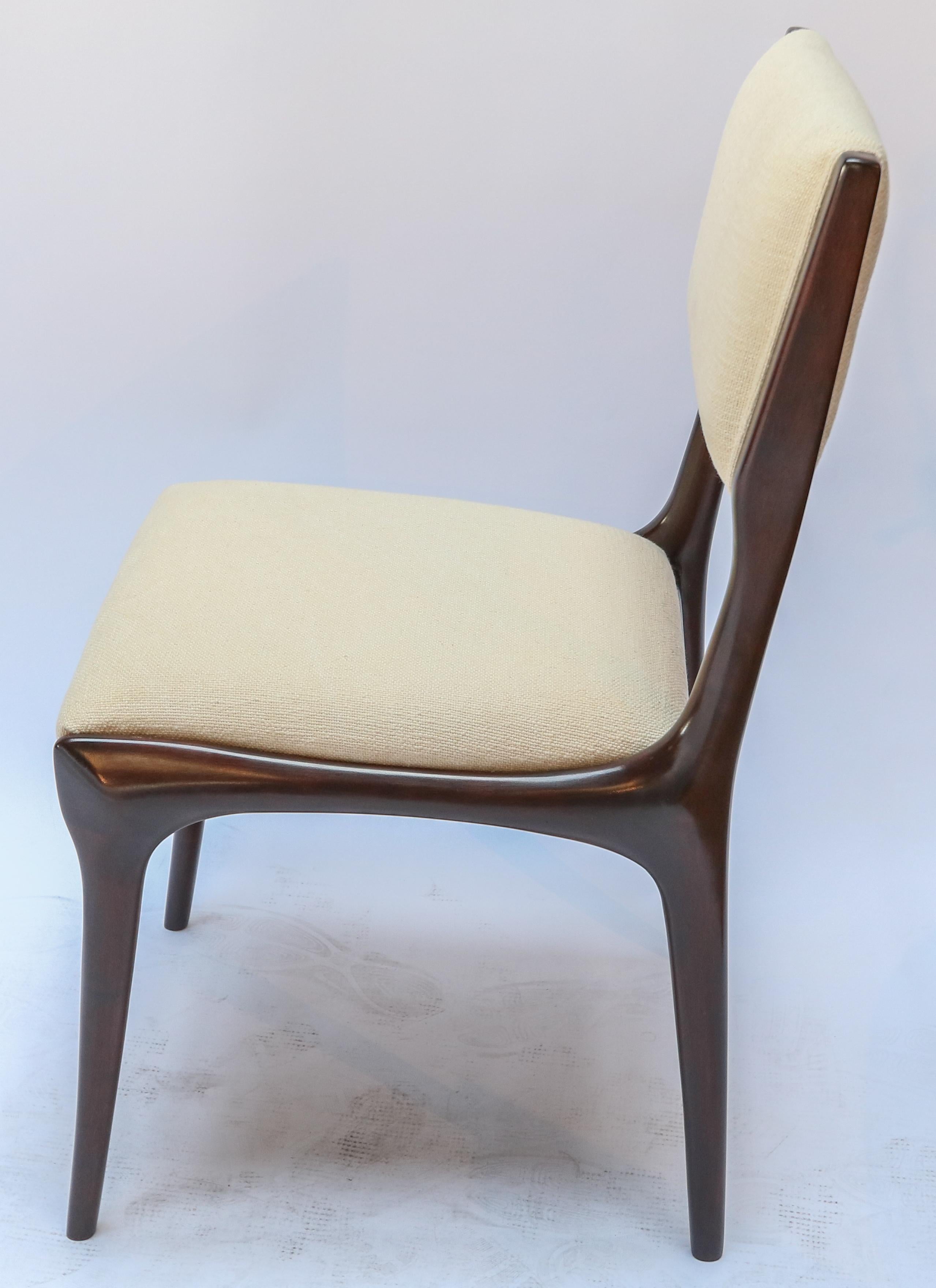 Set of 12 Carlo de Carli Brown Wood Dining Chairs in Ivory Linen, 1950s 2