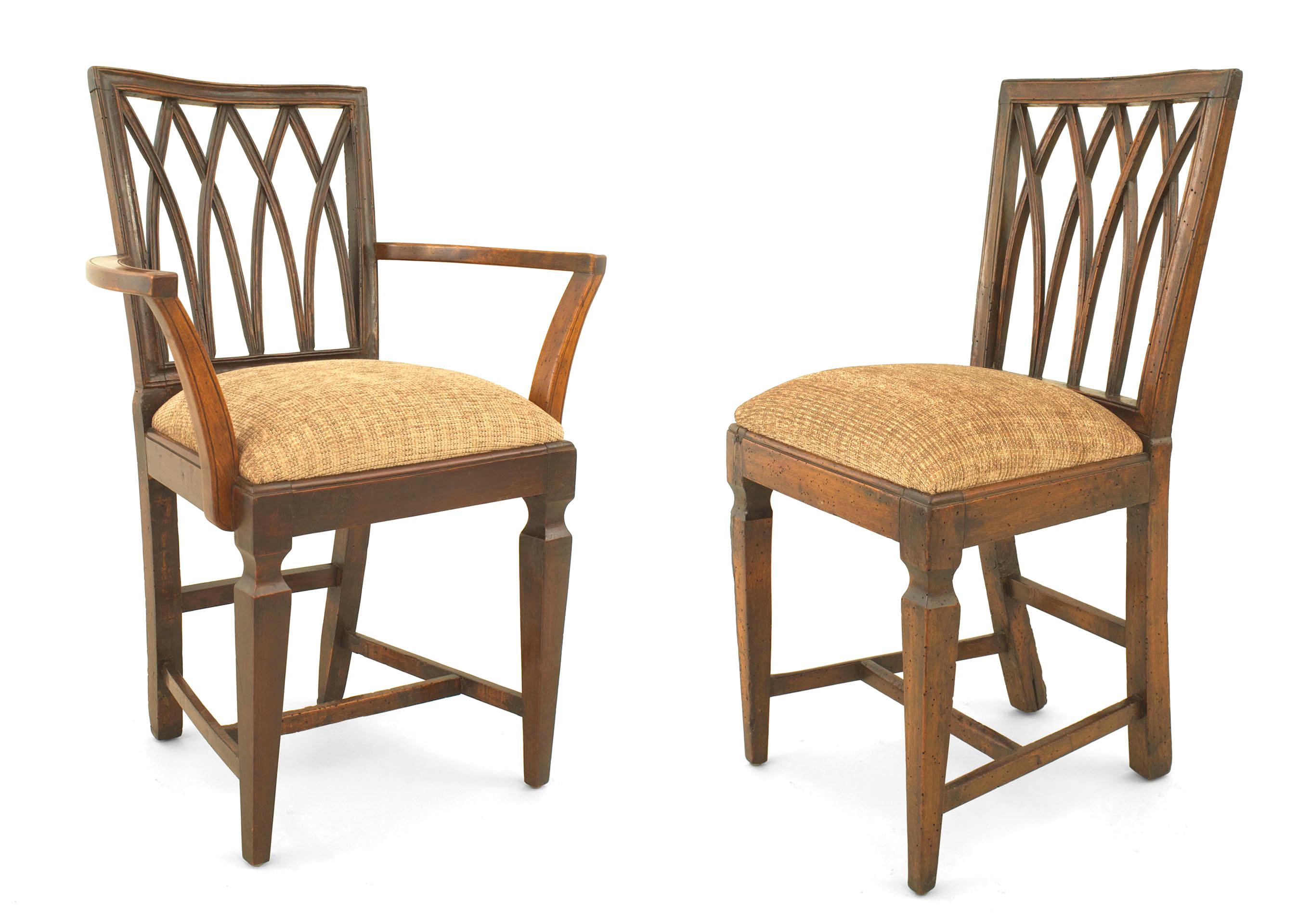 Set of 12 English Country (18/19th Cent) walnut chairs with an open 