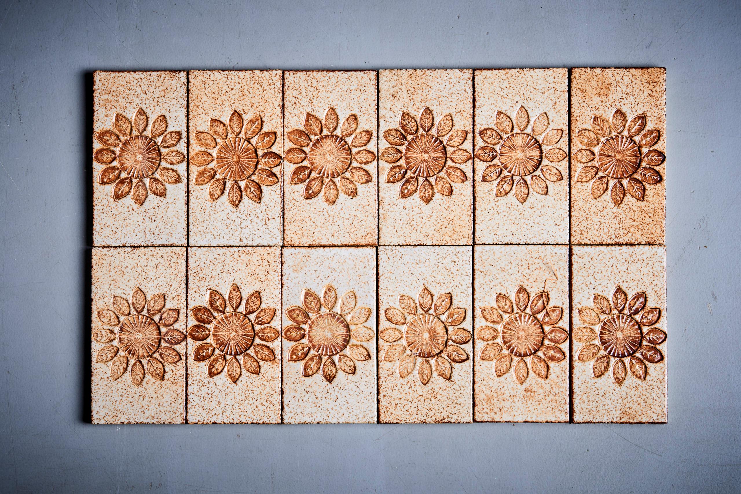 Mid-Century Modern Set of 12 ceramic tiles by Roger Capron, France - 1970s  For Sale