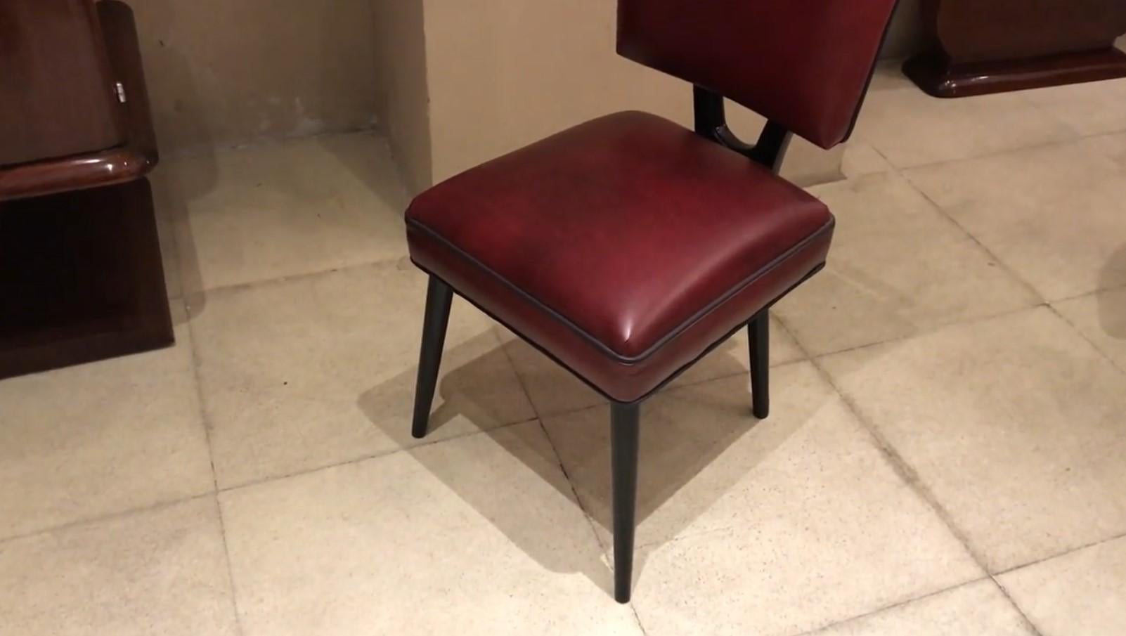 Set of 12 Chairs 50° in Leather and Wood, Italian For Sale 7