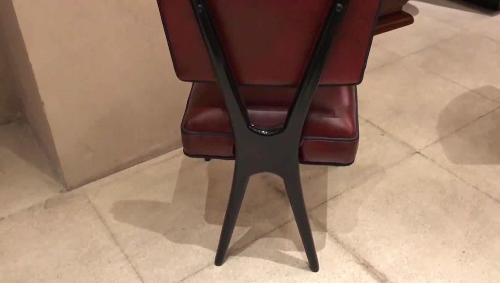 Set of 12 Chairs 50° in Leather and Wood, Italian For Sale 8